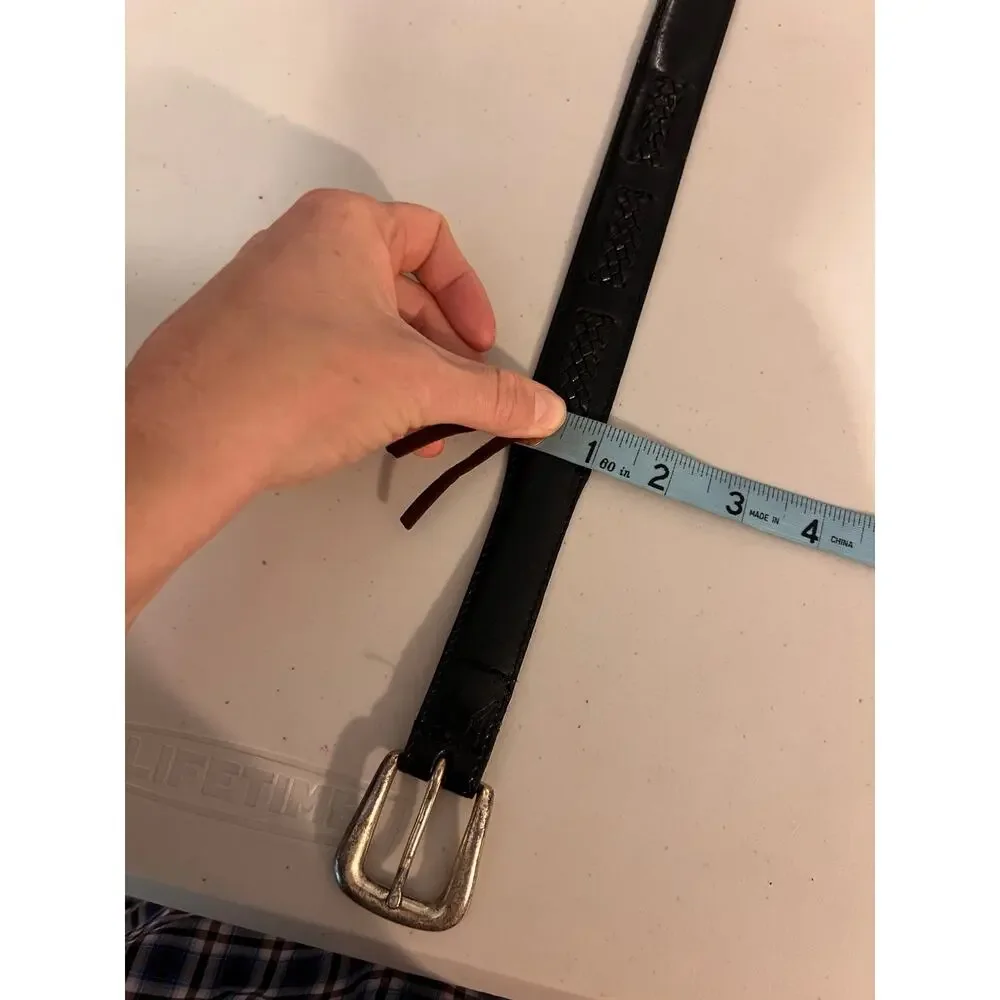 Vintage Full Grain Cowhide Argentina Silver Worn Buckle Braided Belt Size Large